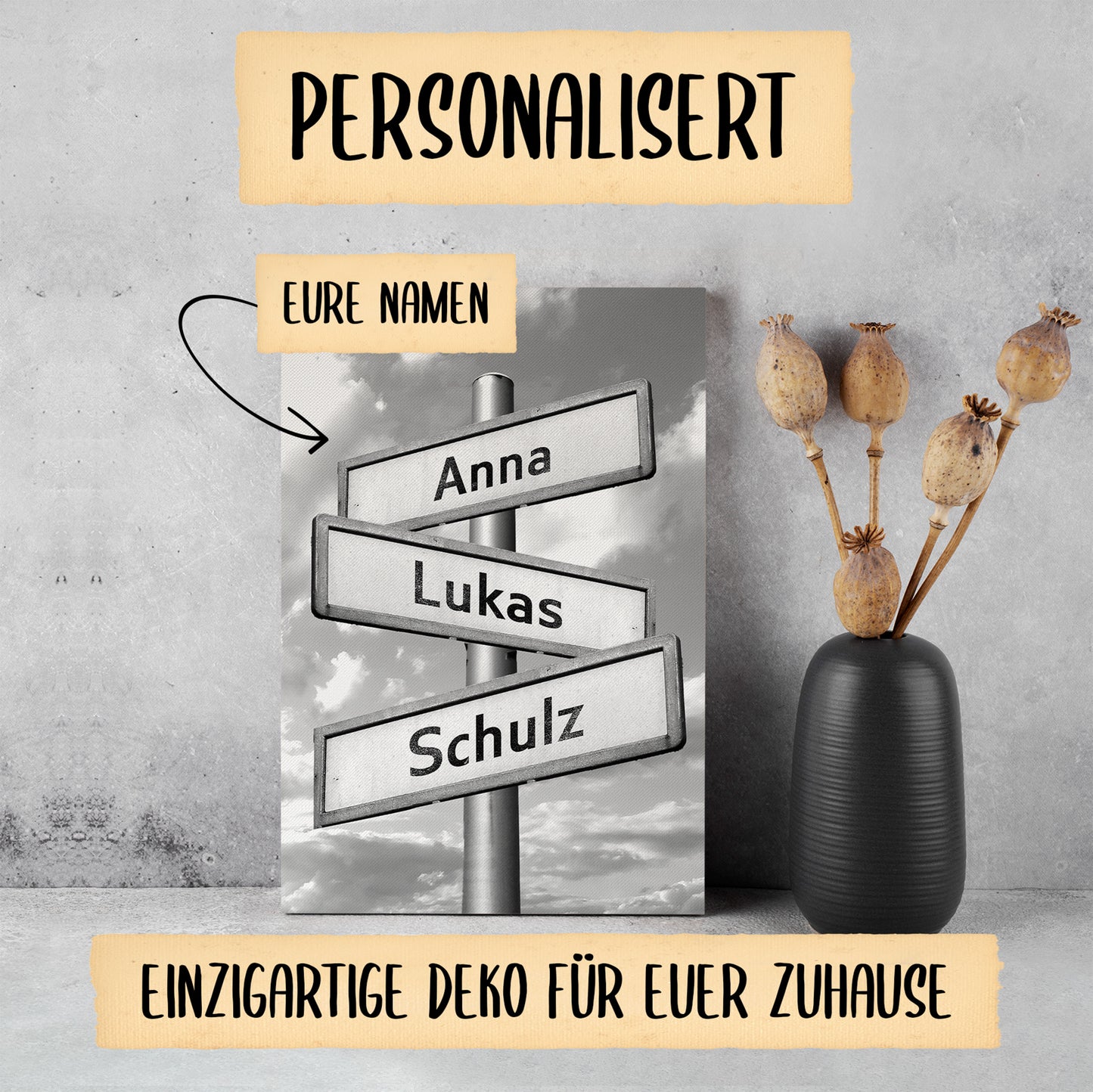 DecoMe Personalisiertes Bild | Individuelle Wandbilder mit Namen bis 2 Personen | Geschenk für Eltern, Paare, Hochzeit, Valentinstag, Geburtstag | Kundstdruck (30x40cm)